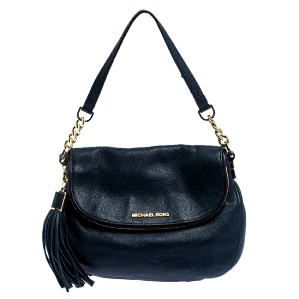 Michael Kors MK Leather Pebbled Leather Bedford Foldover Crossbody Purse Handbag